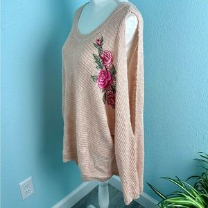 Venus Sweater Plus Size 1X Slit Sleeves Doleman Sleeves Embroidered Rose Knit